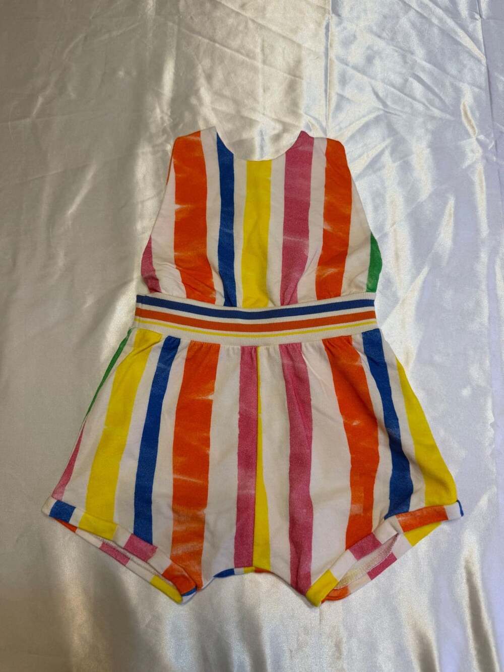 Noe & Zoe Colorful Striped Romper with Cross Back Straps organic cotton